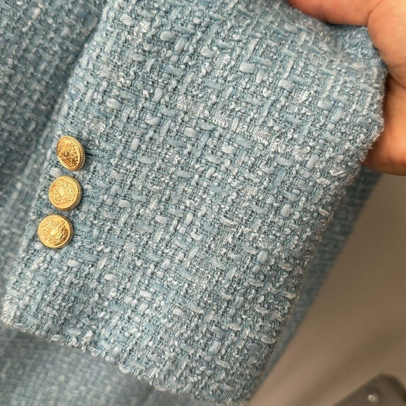 NEW ZARA LIGHT BLUE TWEED OVERSIZED DOUBLE BREASTED BLAZER GOLD BUTTONS SMALL - Picture 6 of 8
